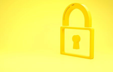 Yellow Lock icon isolated on yellow background. Padlock sign. Security, safety, protection, privacy concept. Minimalism concept. 3d illustration 3D renderの写真素材