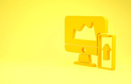 Yellow Financial chart or graph on the computer monitor and mobile phone icon isolated on yellow background. Strategy, planning, data, investment. Minimalism concept. 3d illustration 3D renderの写真素材