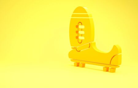 Yellow Soccer or football shoes with spikes icon isolated on yellow background. American football boot and ball. Minimalism concept. 3d illustration 3D renderの写真素材