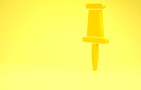 Yellow Push pin icon isolated on yellow background. Thumbtacks sign. Minimalism concept. 3d illustration 3D renderの写真素材