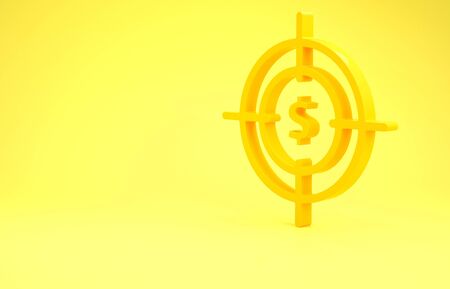 Yellow Target with dollar symbol icon isolated on yellow background. Investment target icon. Successful business concept. Cash or Money sign. Minimalism concept. 3d illustration 3D renderの写真素材