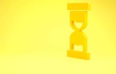 Yellow Old hourglass with flowing sand icon isolated on yellow background. Sand clock sign. Business and time management concept. Minimalism concept. 3d illustration 3D renderの写真素材