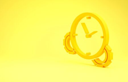 Yellow Time Management icon isolated on yellow background. Clock and gear sign. Productivity symbol. Minimalism concept. 3d illustration 3D renderの写真素材