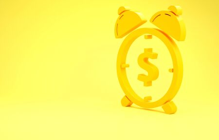 Yellow Alarm clock with dollar symbol icon isolated on yellow background. Time is money. Effective time management. Business concept. Minimalism concept. 3d illustration 3D renderの写真素材