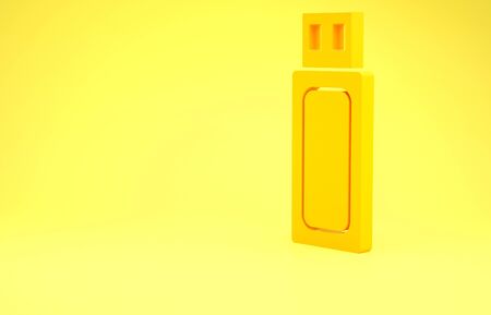 Yellow USB flash drive icon isolated on yellow background. Minimalism concept. 3d illustration 3D renderの写真素材