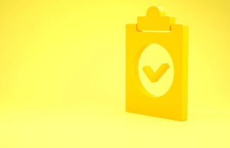 Yellow Completed task icon isolated on yellow background. Compliance inspection approved. Checklist sign. Certified document symbol. Minimalism concept. 3d illustration 3D renderの写真素材