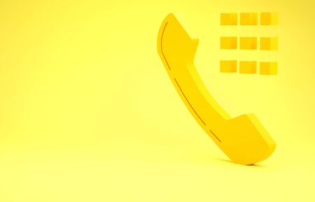 Yellow Telephone handset icon isolated on yellow background. Phone sign. Minimalism concept. 3d illustration 3D renderの写真素材