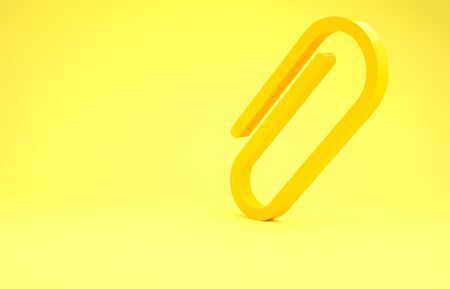 Yellow Paper clip icon isolated on yellow background. Minimalism concept. 3d illustration 3D renderの写真素材