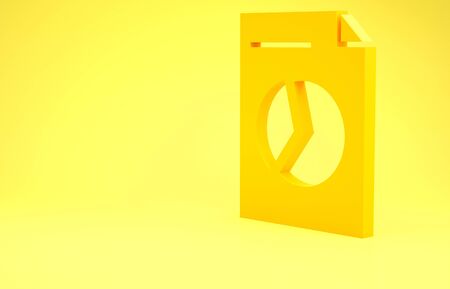 Yellow Document with graph chart icon isolated on yellow background. Report text file icon. Accounting sign. Audit, analysis, planning. Minimalism concept. 3d illustration 3D renderの写真素材