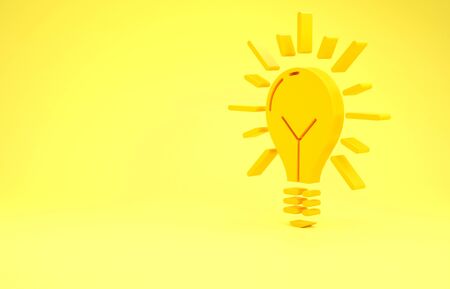Yellow Light bulb with rays shine and concept of idea icon isolated on yellow background. Energy and idea symbol. Inspiration concept. Minimalism concept. 3d illustration 3D renderの写真素材
