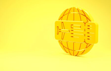 Yellow Airline ticket icon isolated on yellow background. Plane ticket. Minimalism concept. 3d illustration 3D renderの写真素材