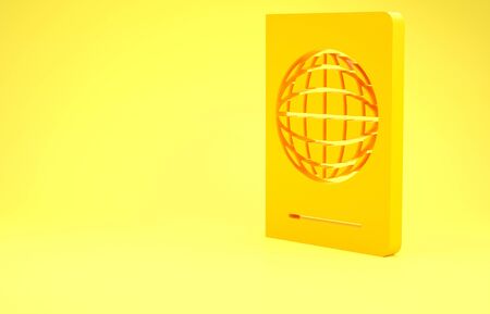 Yellow Passport with biometric data icon isolated on yellow background. Identification Document. Minimalism concept. 3d illustration 3D renderの写真素材