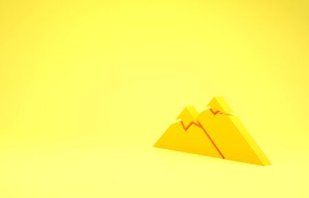 Yellow Mountains icon isolated on yellow background. Symbol of victory or success concept. Minimalism concept. 3d illustration 3D renderの写真素材