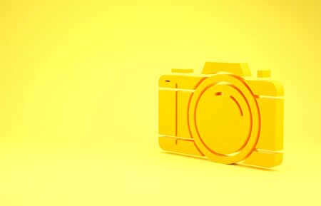 Yellow Photo camera icon isolated on yellow background. Foto camera icon. Minimalism concept. 3d illustration 3D renderの写真素材