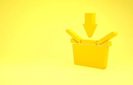Yellow Shopping basket icon isolated on yellow background. Online buying concept. Delivery service sign. Shopping cart symbol. Minimalism concept. 3d illustration 3D renderの写真素材