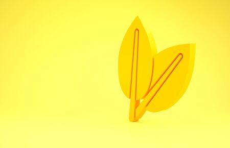 Yellow Leafs icon isolated on yellow background. Fresh natural product symbol. Minimalism concept. 3d illustration 3D renderの写真素材