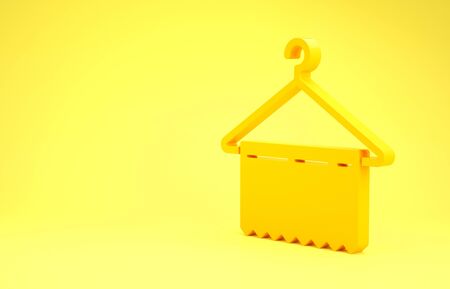 Yellow Hanger wardrobe icon isolated on yellow background. Clean towel sign. Cloakroom icon. Clothes service symbol. Laundry hanger sign. Minimalism concept. 3d illustration 3D renderの写真素材