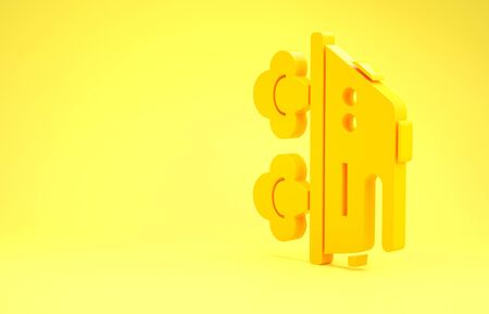 Yellow Electric iron icon isolated on yellow background. Steam iron. Minimalism concept. 3d illustration 3D renderの写真素材