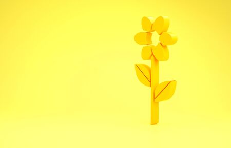 Yellow Flower icon isolated on yellow background. Minimalism concept. 3d illustration 3D renderの写真素材