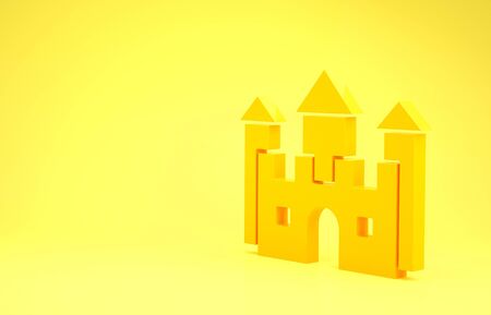 Yellow Castle icon isolated on yellow background. Minimalism concept. 3d illustration 3D renderの写真素材