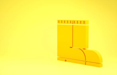 Yellow Fishing boots icon isolated on yellow background. Waterproof rubber boot. Gumboots for rainy weather, fishing, hunter, gardening. Minimalism concept. 3d illustration 3D renderの写真素材