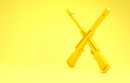 Yellow Two crossed shotguns icon isolated on yellow background. Hunting gun. Minimalism concept. 3d illustration 3D renderの写真素材