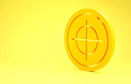 Yellow Target sport for shooting competition icon isolated on yellow background. Clean target with numbers for shooting range or shooting. Minimalism concept. 3d illustration 3D renderの写真素材