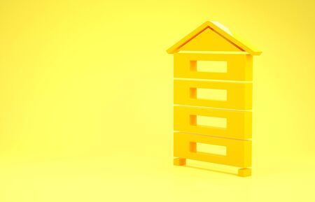 Yellow Hive for bees icon isolated on yellow background. Beehive symbol. Apiary and beekeeping. Sweet natural food. Minimalism concept. 3d illustration 3D renderの写真素材