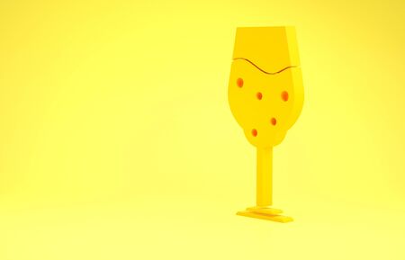Yellow Glass of beer icon isolated on yellow background. Minimalism concept. 3d illustration 3D renderの写真素材