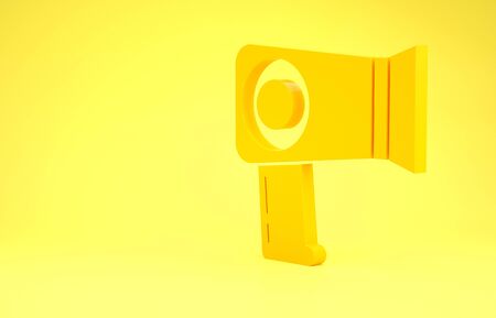 Yellow Hair dryer icon isolated on yellow background. Hairdryer sign. Hair drying symbol. Blowing hot air. Minimalism concept. 3d illustration 3D renderの写真素材