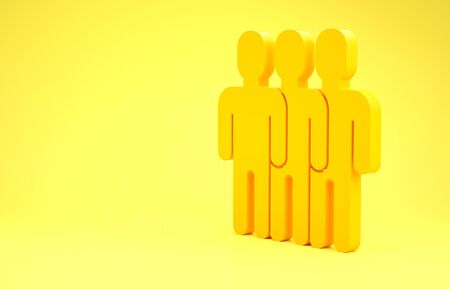 Yellow Users group icon isolated on yellow background. Group of people icon. Business avatar symbol - users profile icon. Minimalism concept. 3d illustration 3D renderの写真素材