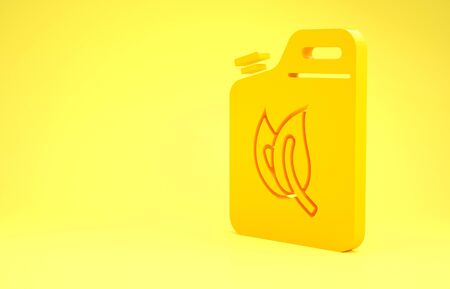 Yellow Bio fuel canister icon isolated on yellow background. Eco bio and barrel. Green environment and recycle. Minimalism concept. 3d illustration 3D renderの写真素材
