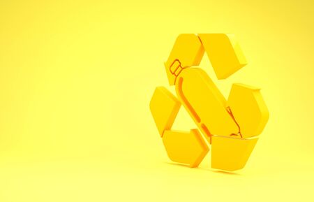 Yellow Recycling plastic bottle icon isolated on yellow background. Minimalism concept. 3d illustration 3D renderの写真素材