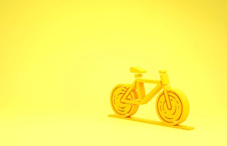 Yellow Bicycle icon isolated on yellow background. Bike race. Extreme sport. Sport equipment. Minimalism concept. 3d illustration 3D renderの写真素材