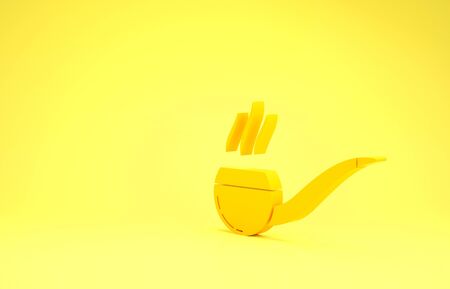 Yellow Smoking pipe with smoke icon isolated on yellow background. Tobacco pipe. Minimalism concept. 3d illustration 3D renderの写真素材