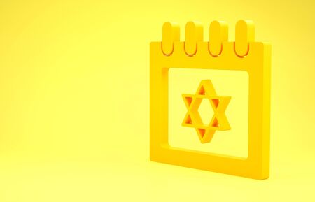 Yellow Jewish calendar with star of david icon isolated on yellow background. Hanukkah calendar day. Minimalism concept. 3d illustration 3D renderの写真素材