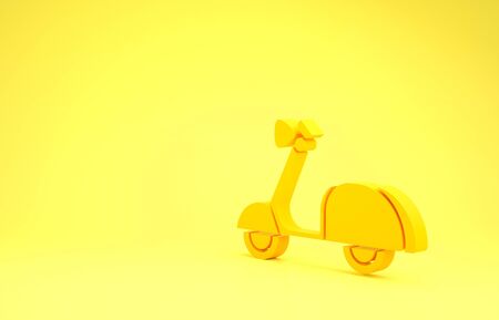 Yellow Scooter icon isolated on yellow background. Minimalism concept. 3d illustration 3D renderの写真素材