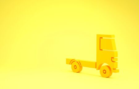 Yellow Delivery cargo truck vehicle icon isolated on yellow background. Minimalism concept. 3d illustration 3D renderの写真素材
