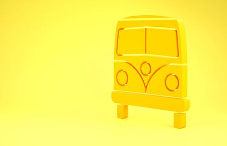 Yellow Retro minivan icon isolated on yellow background. Old retro classic traveling van. Minimalism concept. 3d illustration 3D renderの写真素材