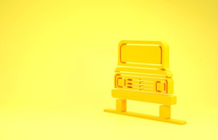 Yellow Car icon isolated on yellow background. Front view. Minimalism concept. 3d illustration 3D renderの写真素材