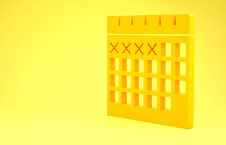 Yellow Calendar icon isolated on yellow background. Minimalism concept. 3d illustration 3D renderの写真素材