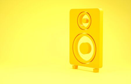 Yellow Stereo speaker icon isolated on yellow background. Sound system speakers. Music icon. Musical column speaker bass equipment. Minimalism concept. 3d illustration 3D renderの写真素材