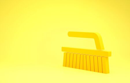 Yellow Brush for cleaning icon isolated on yellow background. Minimalism concept. 3d illustration 3D renderの写真素材