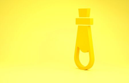 Yellow Bottle with potion icon isolated on yellow background. Flask with magic potion. Happy Halloween party. Minimalism concept. 3d illustration 3D renderの写真素材