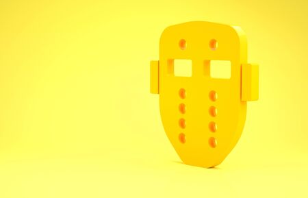Yellow Hockey mask icon isolated on yellow background. Happy Halloween party. Minimalism concept. 3d illustration 3D renderの写真素材