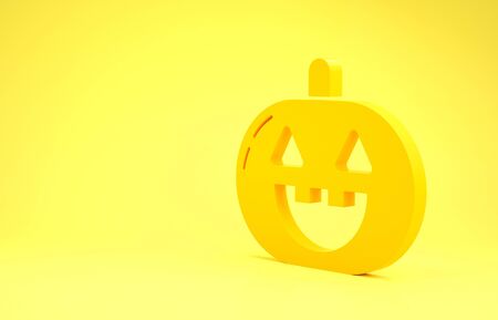 Yellow Pumpkin icon isolated on yellow background. Happy Halloween party. Minimalism concept. 3d illustration 3D renderの写真素材