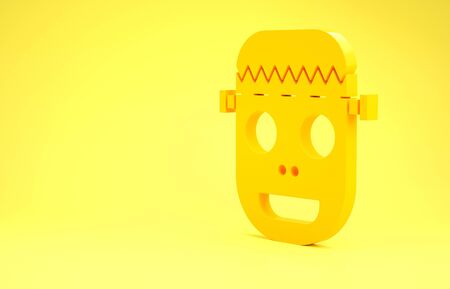Yellow Zombie mask icon isolated on yellow background. Happy Halloween party. Minimalism concept. 3d illustration 3D renderの写真素材