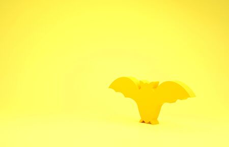 Yellow Flying bat icon isolated on yellow background. Minimalism concept. 3d illustration 3D renderの写真素材