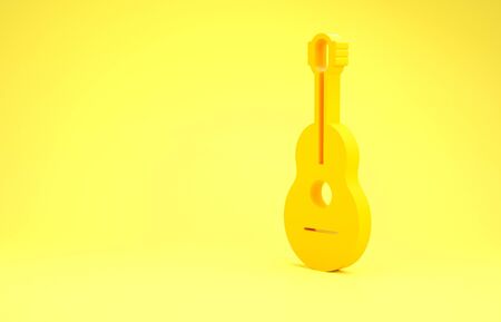 Yellow Guitar icon isolated on yellow background. Acoustic guitar. String musical instrument. Minimalism concept. 3d illustration 3D renderの写真素材
