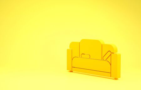 Yellow Sofa icon isolated on yellow background. Minimalism concept. 3d illustration 3D renderの写真素材